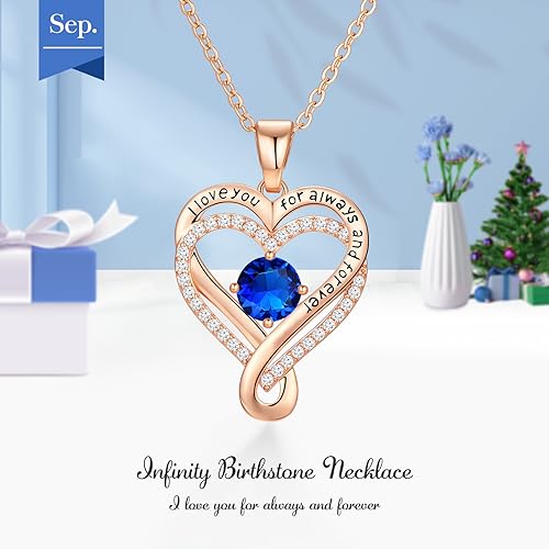 Infinity Heart Birthstone Necklace for Women Wife 18K Rose Gold, Anniversary for Women Wife Her Birthday Gift for Girlfriend Mom Daughters, I Love You Women's Jewelry S925 Sterling Silver3
