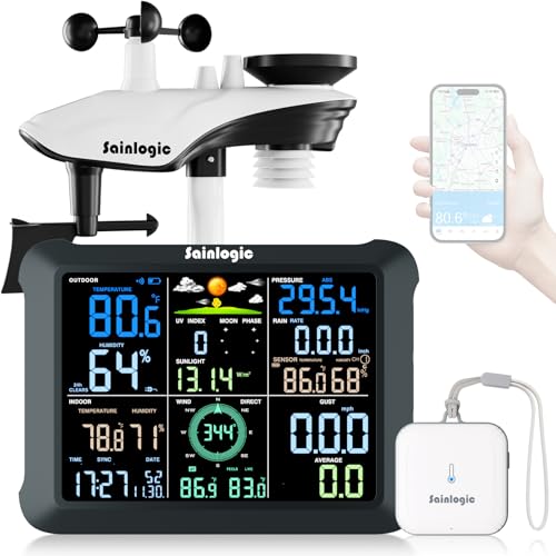Sainlogic Smart Wetterstation Wlan, Drahtloser Innen-AußEn-Sensor, 24/7-Wettervorhersage Durch Weatherseed® Ai, Wetterstation Mit Regenmesser, Uv, Warnungen & 2-JäHriger Datenexport(Nur 2.4Ghz)
