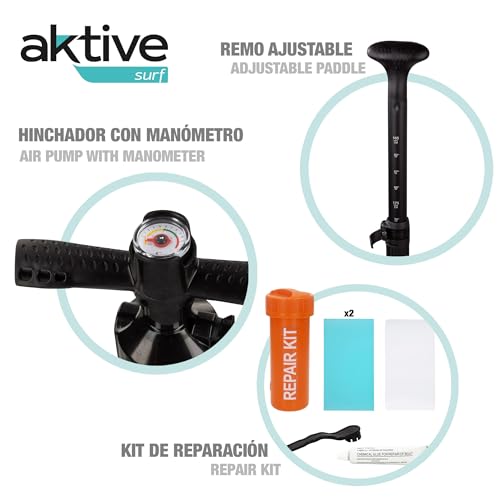 AKTIVE Tabla Paddle Surf Hinchable Iniciación All-Round, Ligera, Superficie Antideslizante, Medidas 320x81x15 cm, Incluye hinchador, Remo, 3 Aletas y Kit de reparación (62053) - imagen 6