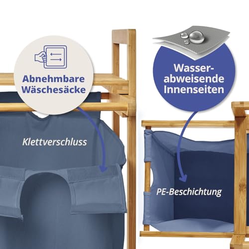 Lumaland Cesto para la colada de bambú | Cesto para la colada con bolsa de lavandería extensible, bambú renovable, caja de madera estrecha, pequeña | cesto para la ropa sucia con estante | contenedor - imagen 4