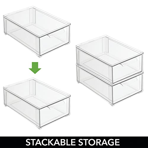 Mdesign Plastic Stackable Closet Storage Organizer Bin Containers With Front Pull Drawer For Cabinet, Desk, Shelf, Cupboard, Or Dresser Organization - Lumiere Collection - 2 Pack - Clear #TOP4