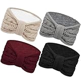 Chalier Warm Winter Headbands for Women Cable Crochet Turban Ear Warmer Headband with Plush, Double Twist Multicolour 1(4 Pack)