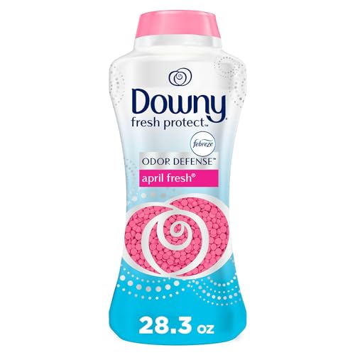 Downy Fresh Protect - Perlas potenciadoras de aroma de lavandería para lavadora con defensa contra olores Febreze, April Fresh, 28 onzas, uso con suavizante de tela
