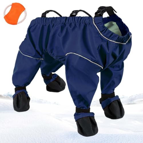 Dog Snowsuit with Attached Boots, Waterproof Anti-Slip Dog Leggings with Adjustable Suspenders, Dirty-Proof Paw Protector Pants for Winter Snow, Rain & Outdoor Walking (Blue, X-Large)