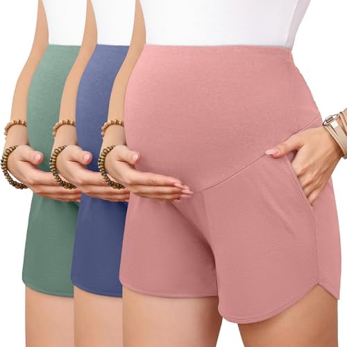Sweetyweee 3 Pack Women's Maternity Shorts, 3-Color, Small