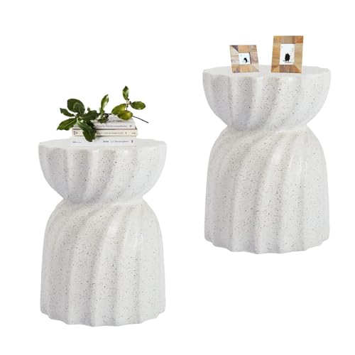 HOMPUS Outdoor Side Table Set of 2, Round Unique Concrete Patio End Table