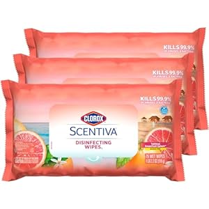 Clorox Scentiva Wipes, Bleach Free Cleaning Wipes, Tahitian Grapefruit Splash, 75 Count, Pack of 3