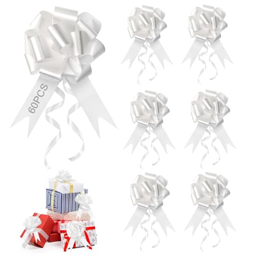 RISVOWO 60PCS Lazos Regalo Blanco, Lazos Adorno Coche Boda, Decoracion Boda, Grande Moños Regalo para Decoración Boda Mesa Coche Fiesta ComunióN DIY