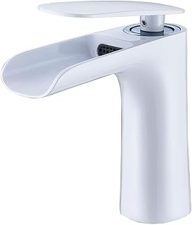 Faucet, Brass Explosion-Proof Paint Waterfall Antiseptic Antirust European Style Hot and Cold Single Hole Easy to Clean (Color : #2White)