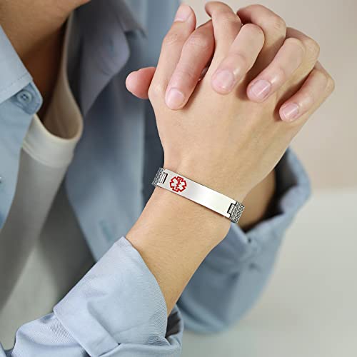 Dib DIB-BR-263-2 Free Engraving Elastic Stretch Stainless Steel Medical Alert Id Bracelets For Women Men, Silver/Gold/Black thumb #4