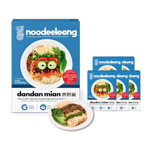 noodeeloong Sichuan Spicy Dan Dan Noodles, 8.5 Ounce (Pack of 5) | Restaurant Quality | Healthy Meal Kit with Sesame Sauce & Chili Oil | Stir-Fry Noodle | Vegetarian Friendly | Quick Cook in 6 Minutes
