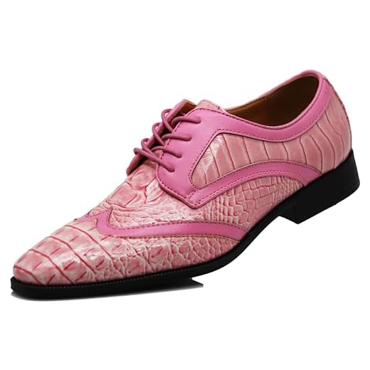 ODN Sapato social masculino Oxford com estampa de crocodilo jacaré, rosa, 39