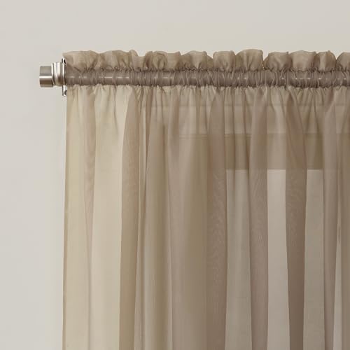 Image of No. 918 25767 Emily Sheer Voile Rod Pocket Curtain Panel, 59 inch inch x 95 inch inch, Taupe