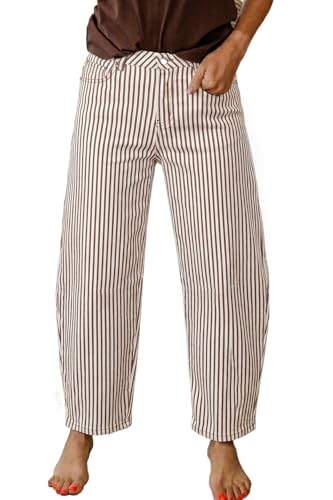 Stylish Brown Stripe Shift Jeans – Comfortable High Waist Denim