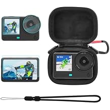 Small Carrying Case + Screen Protector for DJI Osmo Action 6, PU Hard Portable Travel Storage Bag with Carabiner & Wrist Strap, Tempered Glass Film Protective Lens Cover Accessories Kit