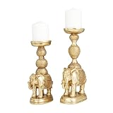 Deco 79 Polystone Elephant Candle Holder, Set of 2 13', 11'H, Gold