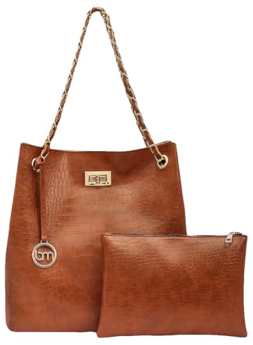 Image of Bagsy Malone Bucket Shaped Tote Bag -Set of 2 | Handcrafted Side Tote Bag for Office and College (Croco Maroon)