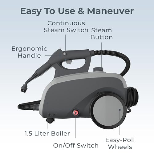 Image of Pure Enrichment PureClean XL Rolling Steam Cleaner - Professional 1.5L Multi-Purpose Heavy Duty Steamer, 17 Accessories, Chemical-Free Deep Cleaning of Floors, Upholstery, Windows, Grout, Cars & More