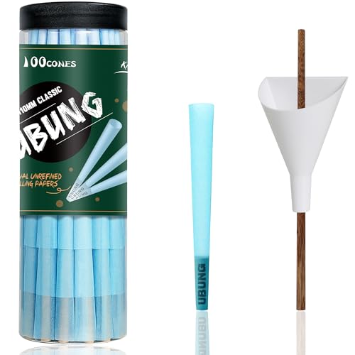 UBUNG Blue Cones 100 peças, Classic King Size Blue Slow Burning Pré Rolled Cones com dicas, Blue Rolling Papers Cones, 1 Cone Loader Funnel and 1 Push Rod incluída