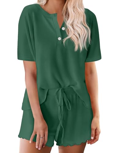 Image of Ekouaer Pajamas Set for Women Short Sleeve Lounge Set 2 Piece Loungewear PJs Soft Cute Lightweight Sleepwear,XX-Large Gray Green