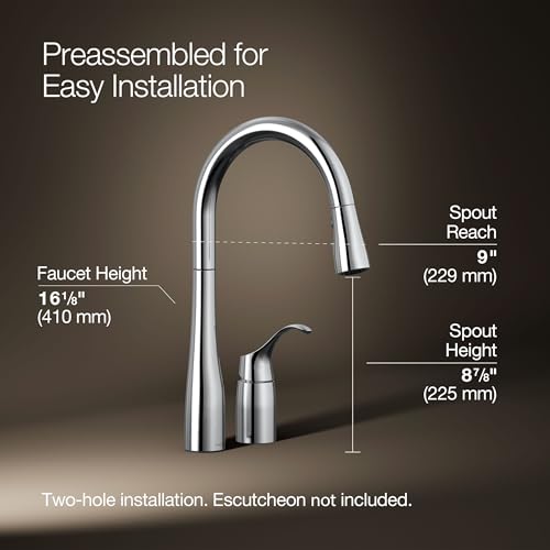 Image of KOHLER 647-CP K-647-CP Simplice Pull Down Kitchen Faucet, 2-Spray Faucet, Kitchen Sink Faucet with Pull Down Sprayer, Polished Chrome