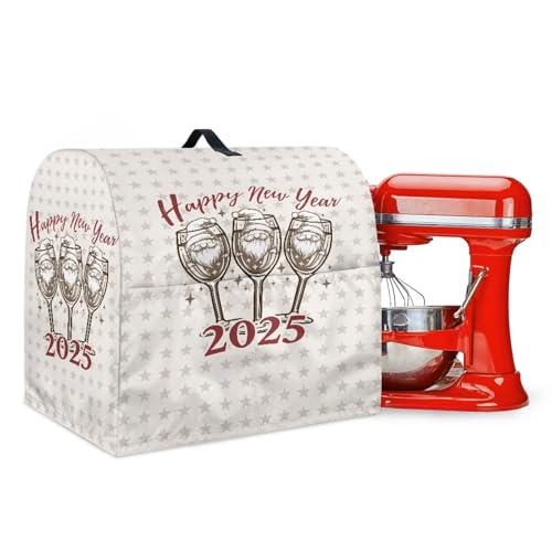 ZOUTAIRONG Happy New Year Kitchen Mixer Covers for Stand Mixer 4.5-5 Qt with Pockets and Handle Gnome Fits Tilt Head & Bowl Lift Dust Cover of Coffee Machine