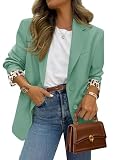 PRETTYGARDEN Womens Open Front Leopard Blazers Suit Jackets,Light Green,M
