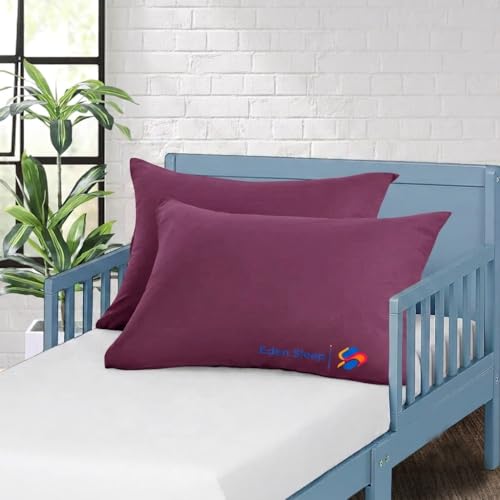 Image of Toddler Travel Small Pillow case, Pack of 2 Zipper Closure Pillow Cover 100% Cotton Baby Pillow Covers, 500 Thread Count Nersury Pillow Cases for Kids 14x20 inch, Plum Solid