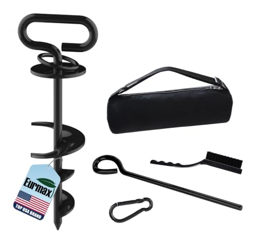 Image of Eurmax USA Heavy Duty Dog Tie Out Stake, No-Tangle In Ground Anchor Runner for Large Dogs up to 210 Lbs - Perfect for Yard, Beach and Camping (Black)