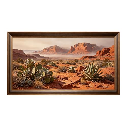 Œuvre d'art paysage du désert du sud-ouest grande décoration murale encadrée 3D