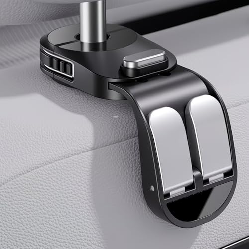 Image of Car Seat Headrest Hook Compatible with Toyota Corolla CrossDouble Metal Headrest Hanger for Handbags, Coats, Bottles & Grocery Bags | Retractable Purse Holder Accessory (Black, Pack of 1)