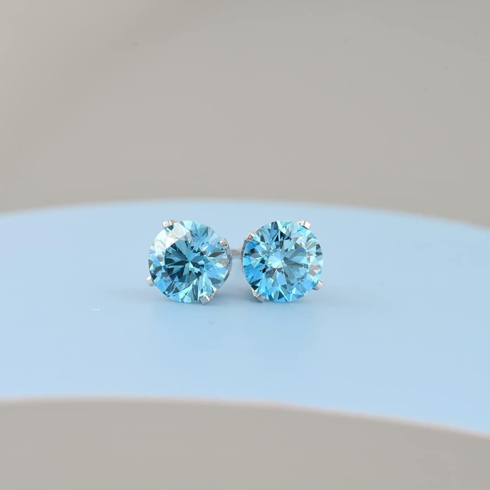 Pompeii 1 Ct T.W. Blue Lab Grown Diamond Studs 14K White Gold Earrings (Blue,SI(2)-SI(1)) - Image 3