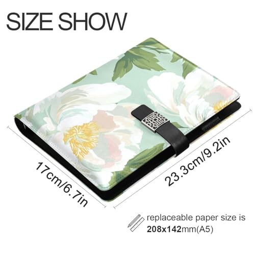 Carnet de notes ligné en cuir vert menthe pivoine de 16,7 x 9,2 cm - 3