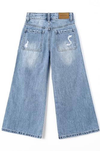 KIDSCOOL SPACE Girls Slim Flare Jeans,Little Big Girl Ripped Wide Leg Soft Denim Pants2