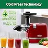 Omega H3000RED Juicer Cold Press 365 Slow Masticating Easy to Clean, Quiet Motor, High Juice Yield and Preserves Nutritional Value, Fruits, Vegetables and Leafy Greens, 150-Watt, Red