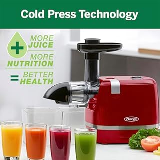 Omega H3000RED Juicer Cold Press 365 Slow Masticating Easy to Clean, Quiet Motor, High Juice Yield and Preserves Nutritional Value, Fruits, Vegetables and Leafy Greens, 150-Watt, Red