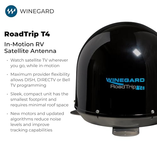 Image of Winegard RT2035T Roadtrip T4 in-Motion RV Satellite Antenna - Automatic Multi-Satellite Tracking - Roof Mount Dome - High-Performance Mobile TV - Black