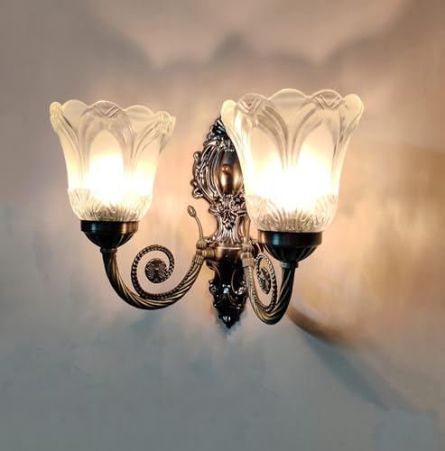 Image of Modern Glass Wall Light | Vintage Brass Finish Wall Sconce | Warm Decorative Wall Lamp for Bedroom, Living Room, Hallway & Bedside