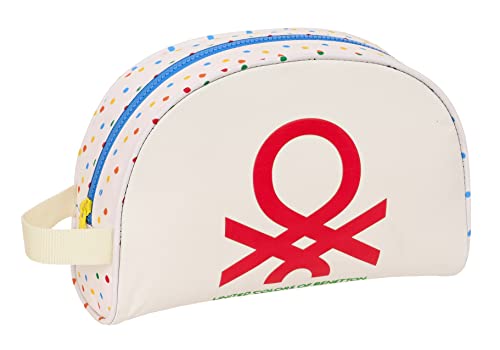 Safta BENETTON Topitos - Neceser Escolar Infantil Pequeño con Asa, Neceser Infantil, Adaptable a Carro, Ideal para Niños, Cómodo y Versátil, Calidad y Resistencia, 28x10x18 cm, Color Blanco roto