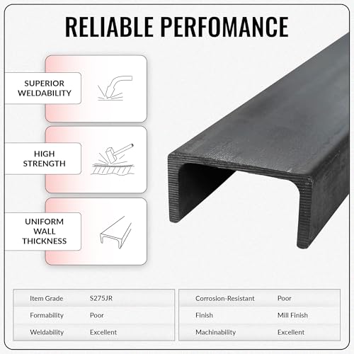 K I Metals Mild Steel Channel - 76mm Width x 38mm Height x 6.8mm Thickness x 2M Length | Durable Structural Steel Channel for Construction, Residential, & Commercial Use | Heavy-Duty Design