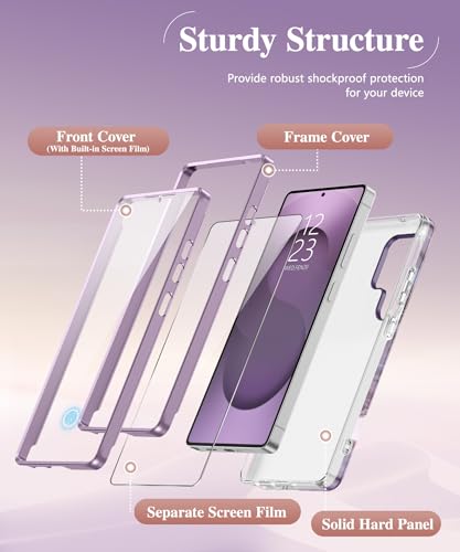Image of GVIEWIN for Samsung Galaxy S25 Ultra Case, [Slide Camera Cover & Built-in HD Screen Protector] [2 Front Frames] Shockproof Military Grade Protective Marble Phone Case for S25 Ultra 6.9 inch (Quicksand)