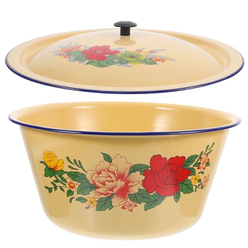JOINPAYA Olla Esmaltada Grande de 28 Cm Tapa Olla de Cocina Casera para Sopa y Estofado de Esmalte Capacidad Profunda para Uso en Hogar y Cocina Estilo Aleatorio