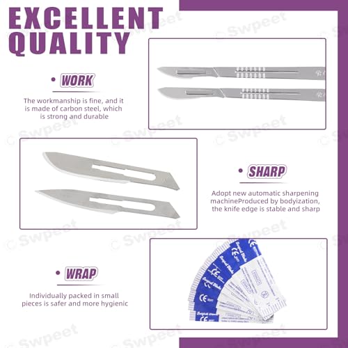 Swpeet 73Pcs 6 Styles #18#20#21#22#23#24#25 Scalpel Blades Surgical Grade Blades with #4 Scalpel Knife Handle Assortment Kit, Biology Lab Knives for Biology Lab Anatomy, Practicing Cutting - Thumbnail 3