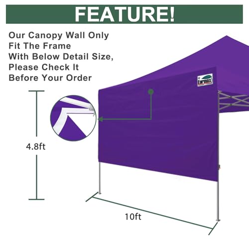 Image of Eurmax USA 10x4.8 Pop Up Canopy SunWall-UV Protection for Tents,Blocks Sunlight&Wind,Water Resistant Side Wall Only,Easy Hook & Loop Installation,Fit for 10FT Straight Leg Shelters&Gazebo,Purple