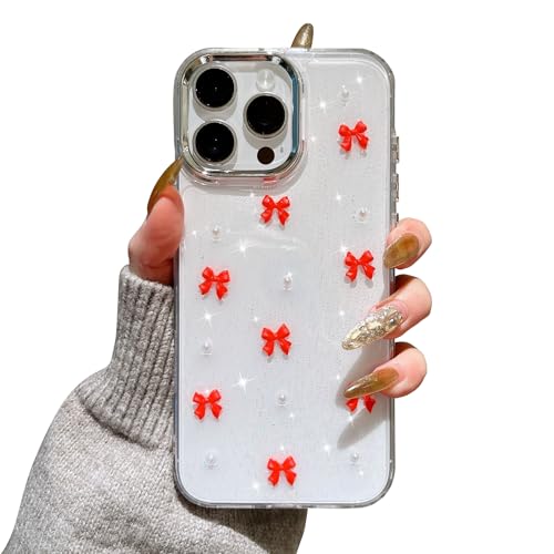 Coque iPhone 15 Pro Bowknot 3D silicone transparent design nœud papillon rouge