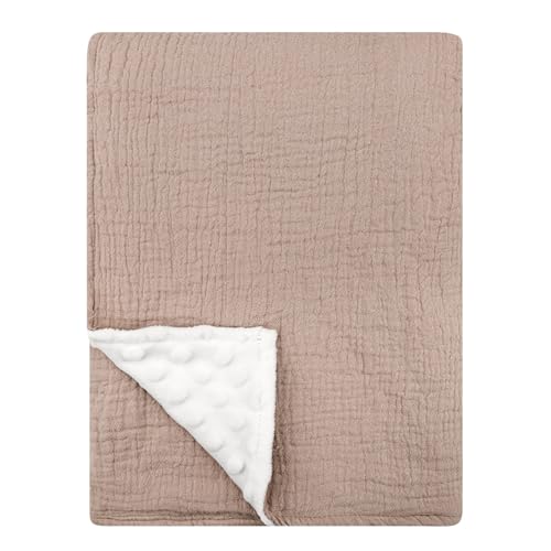 Image of Soft Baby Muslin Blankets for Unisex Girls and Boys, Newborn Cotton Crib Blankets for Toddlers, Super Soft Nursery with Dotted Fleece Backing
