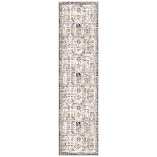 Madane Runner Rug 2x8, Washable Hallway Runner Rugs, Non-Slip Low-Pile Soft Kitchen Rug Runner Laundry Room Rug, Vintage Throw Entry Foyer Mat for Entrance Living Room (Brown/Gold, 2 x 8)