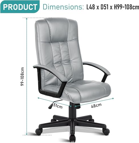 Blisswood Executive Office Chair, Ergonomic Computer Desk Chair Adjustable Height Desk Chairs Heavy Duty 360° Swivel Comfy Gaming Chair, PU Leather Pc Work Chair for Home Office (Grey) - Image 4