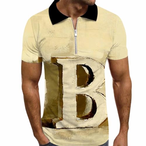 Polo à manches courtes pour homme avec col zippé et motif imprimé en 3D