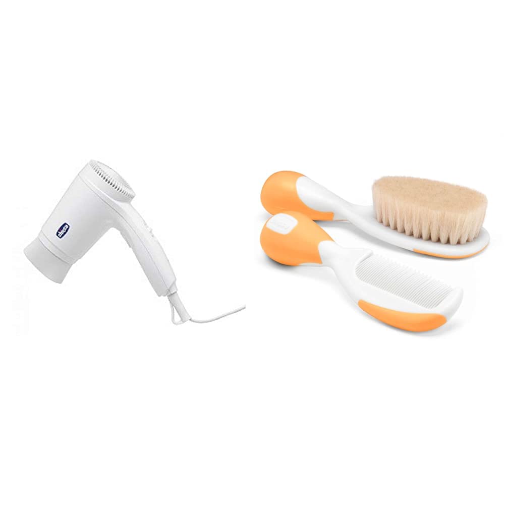 MINI ASCIUGACAPELLI & Set Spazzola e Pettine Capelli per Bambini, Spazzola Neonati con Morbide Setole Naturali, Pettine con Punte Arrotondate, Impugnatura Antiscivolo